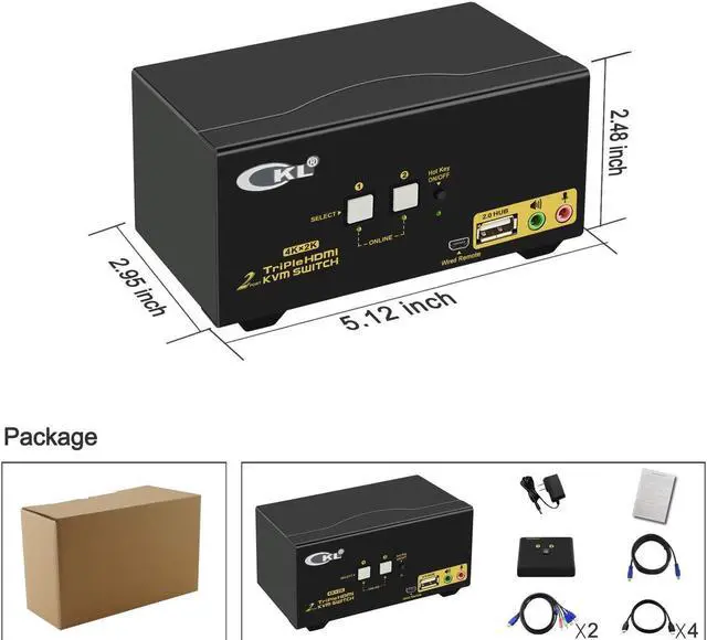 Alt view image 7 of 7 - CKL Triple Monitor HDMI KVM Switch 2 Port 4K@30Hz, 2x3 Keyboard Video Mouse Switcher with Cables Support Extended and Mirrored Display for Windows, Linux and Mac