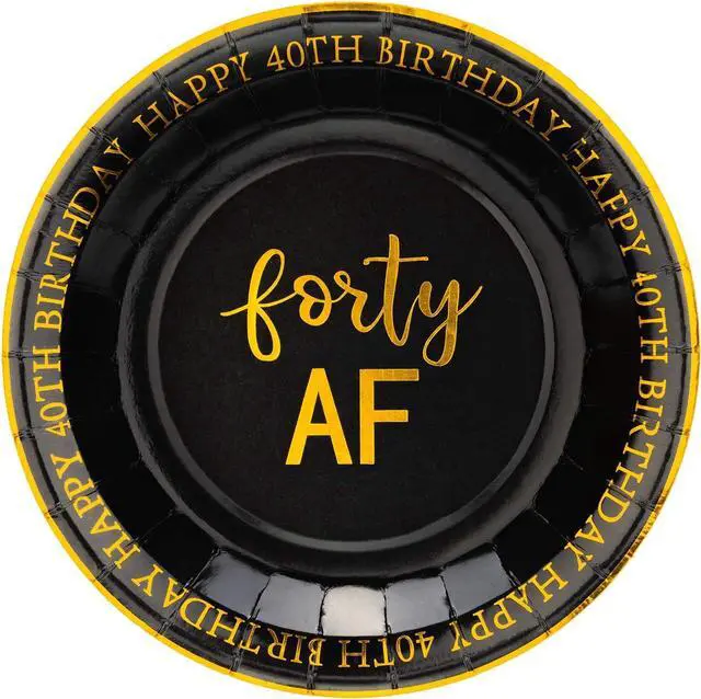 Main image of Crisky 40th Birthday Black and Gold Plates for Decorations - Dessert, Buffet, Cake, Lunch, Dinner - Party Supplies, Forty, Happy Birthday! 50 Count, 9" Plate