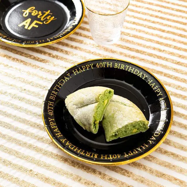 Alt view image 6 of 6 - Crisky 40th Birthday Black and Gold Plates for Decorations - Dessert, Buffet, Cake, Lunch, Dinner - Party Supplies, Forty, Happy Birthday! 50 Count, 9" Plate