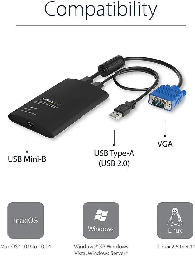 Alt view image 3 of 6 - USB Crash Cart Adapter - File Transfer & Video - Portable Server Room Laptop to KVM Console Crash Cart (NOTECONS02), Black