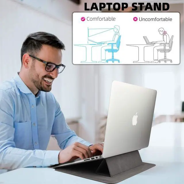 Alt view image 6 of 7 - 14 Inch Laptop Sleeve Case PU Leather Case Sleeve Pouch Dark Gray