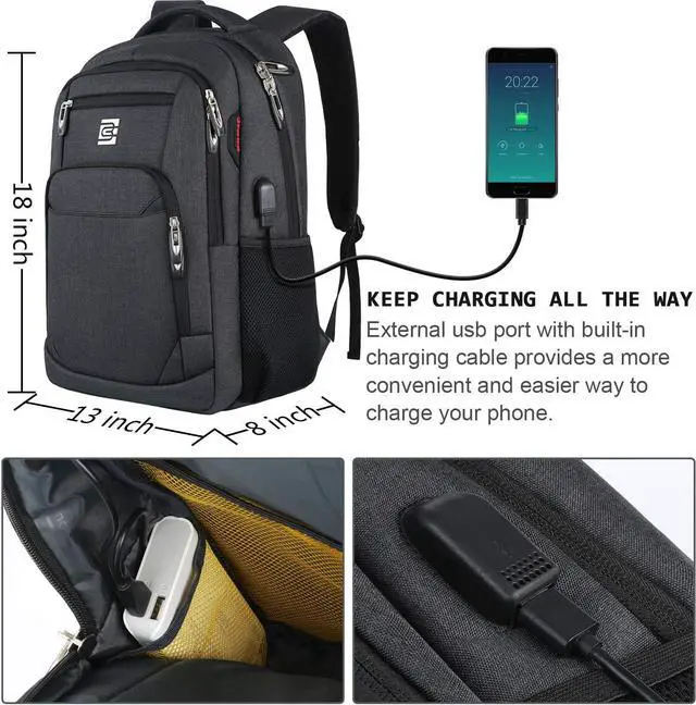 Alt view image 3 of 7 - Laptop Backpack,Business Travel Anti Theft Slim Durable Laptops Backpack with USB Charging Port,Water Resistant College Computer Bag for Women & Men Fits 15.6 Inch Laptop and Notebook - Black