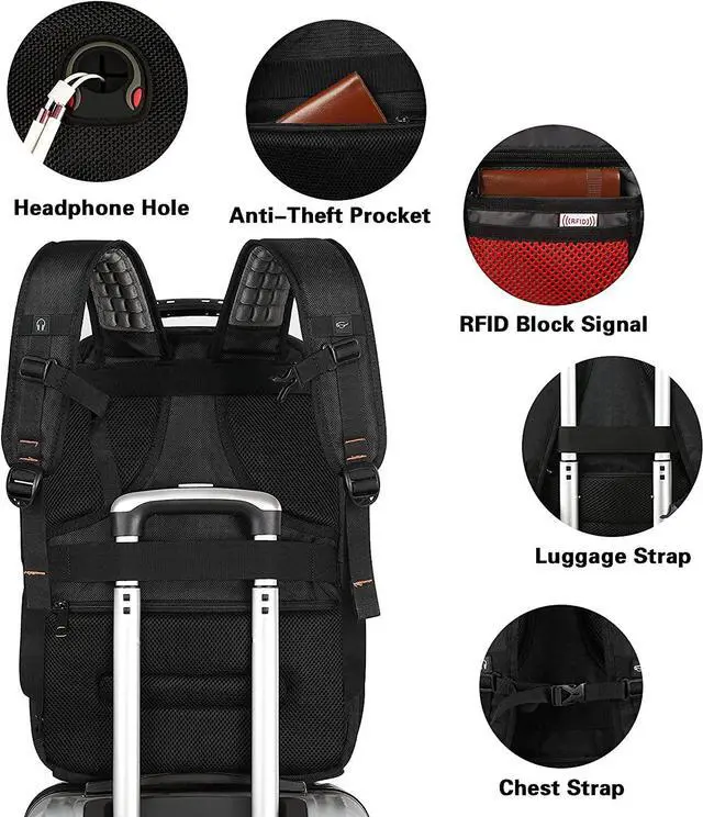 Alt view image 5 of 6 - Travel Laptop Backpack, Extra Large Bookbag for Men Women,Basketball Backpack with USB Charging Port RFID Anti Theft TSA Approved,College Student Waterproof Bag Fits 17 Inch Computer Notebook