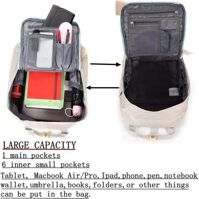 Alt view image 4 of 7 - Himawari Backpack/Travel Backpack for Women 14.9" College Vintage Waterproof Bag  Work Backpack for 14inch Laptop(HIM-30#Beige & blue)