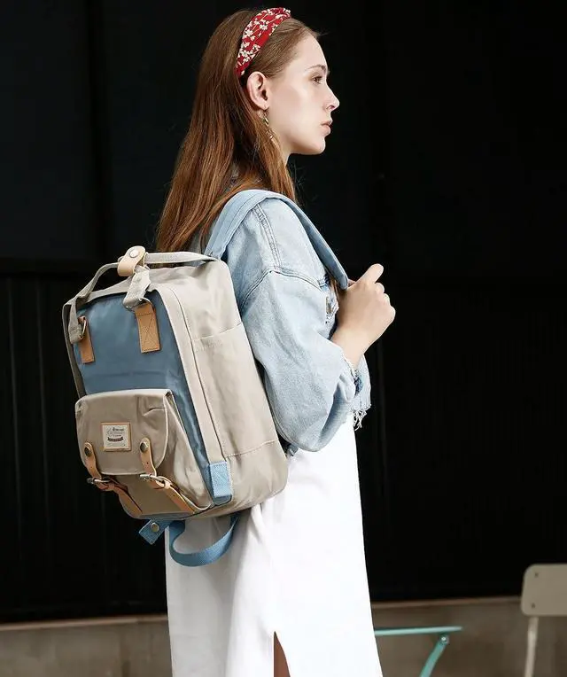 Alt view image 6 of 7 - Himawari Backpack/Travel Backpack for Women 14.9" College Vintage Waterproof Bag  Work Backpack for 14inch Laptop(HIM-30#Beige & blue)