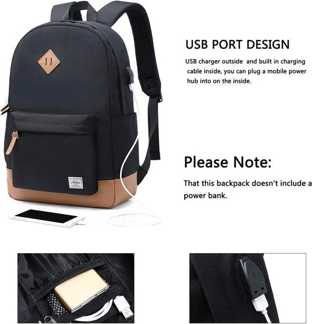 Alt view image 3 of 5 - abshoo Classical Basic Womens Travel Backpack For College Men Water Resistant Laptop School Bookbag (USB Black)