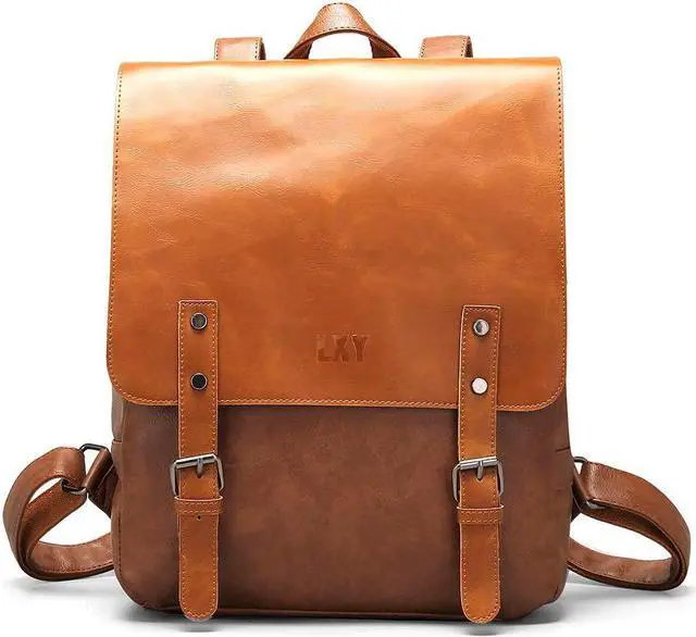 Main image of LXY Vegan Leather Backpack Vintage Laptop Bookbag for Women Men, Brown Faux Leather Backpack Purse Bookbag Weekend Travel Daypack