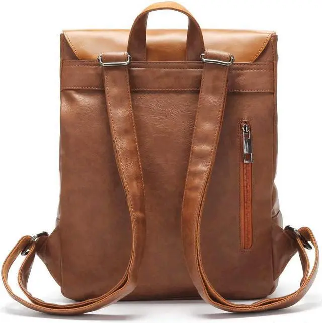 Alt view image 5 of 6 - LXY Vegan Leather Backpack Vintage Laptop Bookbag for Women Men, Brown Faux Leather Backpack Purse Bookbag Weekend Travel Daypack
