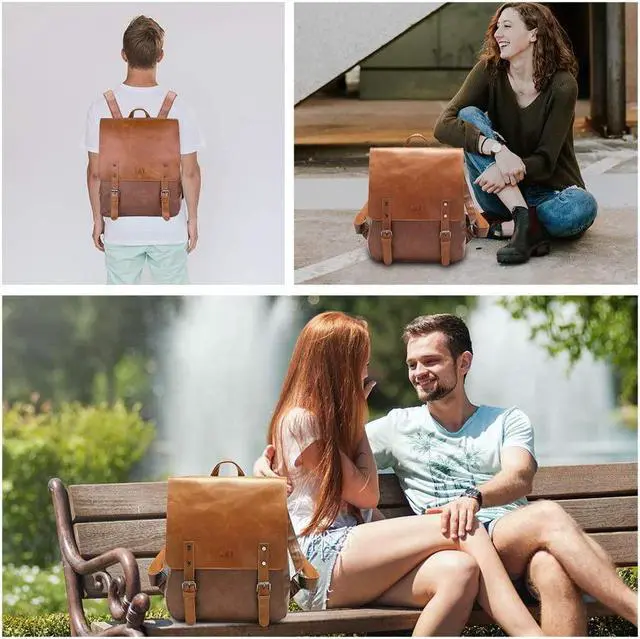 Alt view image 6 of 6 - LXY Vegan Leather Backpack Vintage Laptop Bookbag for Women Men, Brown Faux Leather Backpack Purse Bookbag Weekend Travel Daypack