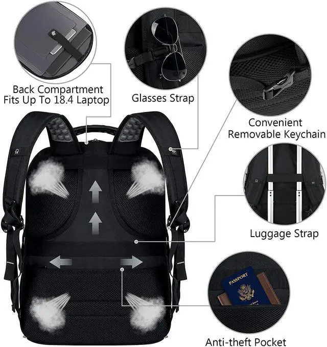 Alt view image 5 of 7 - VECKUSON 18.4 Laptop Backpack for unisex, 60L Extra Large Gaming Laptops Back Bag with USB Charger Port,TSA Friendly Flight Approved and RFID Anti-Theft Pocket Heavy-duty Pack,21.3*15.7*11.8inch Grey