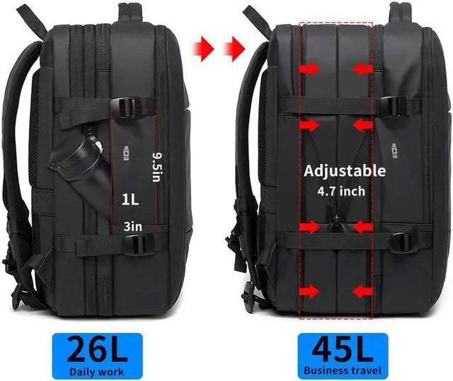 Alt view image 3 of 7 - BANGE 45L Expandable Backpack, Water Resistant, Suitable for Travel, College Laptop Backpack for Men & Women