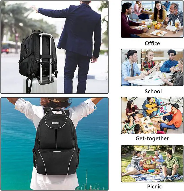 Alt view image 4 of 7 - VECKUSON Lunch Bag Backpack, Insulated Cooler Lunch Box Backpack, Extra Large Travel Laptop Backpack TSA Friendly RFID Computer College bag with USB Port for Women Men Fits 17.3 Inch Laptop