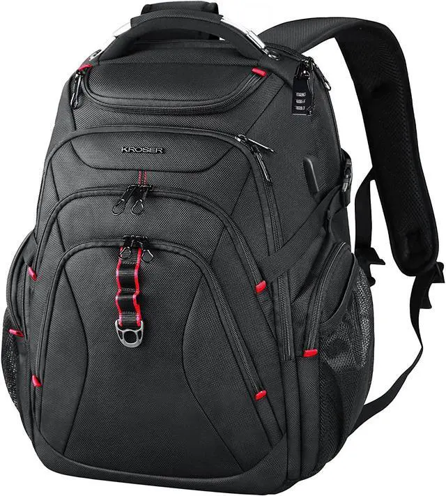 Main image of KROSER Travel Laptop Backpack 17.3 Inch XL Computer Backpack with Hard Shell Saferoom RFID Pockets Water-Repellent Business College Daypack Stylish Bag for Men/Women-Black