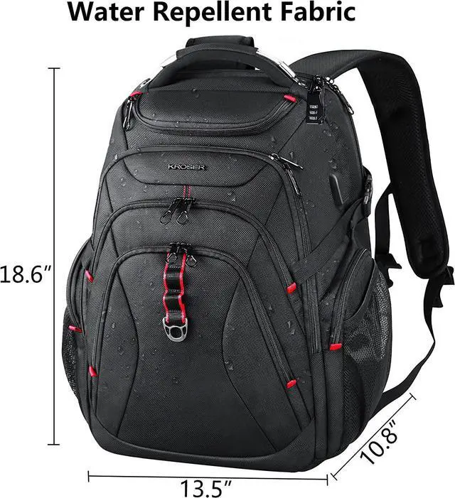 Alt view image 2 of 7 - KROSER Travel Laptop Backpack 17.3 Inch XL Computer Backpack with Hard Shell Saferoom RFID Pockets Water-Repellent Business College Daypack Stylish Bag for Men/Women-Black