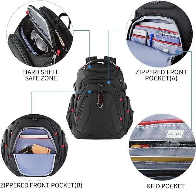 Alt view image 3 of 7 - KROSER Travel Laptop Backpack 17.3 Inch XL Computer Backpack with Hard Shell Saferoom RFID Pockets Water-Repellent Business College Daypack Stylish Bag for Men/Women-Black
