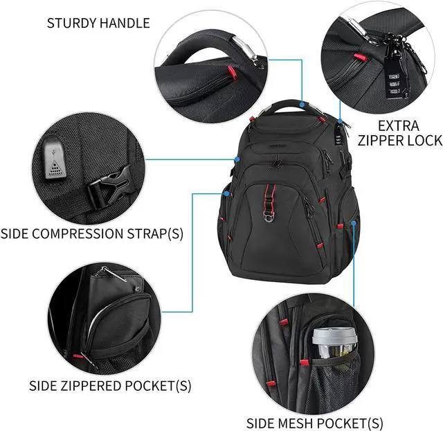 Alt view image 4 of 7 - KROSER Travel Laptop Backpack 17.3 Inch XL Computer Backpack with Hard Shell Saferoom RFID Pockets Water-Repellent Business College Daypack Stylish Bag for Men/Women-Black