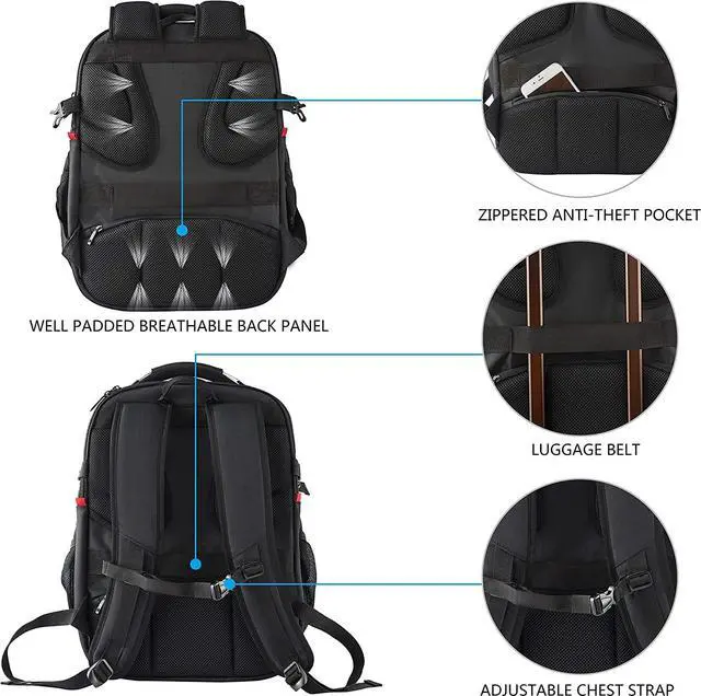 Alt view image 6 of 7 - KROSER Travel Laptop Backpack 17.3 Inch XL Computer Backpack with Hard Shell Saferoom RFID Pockets Water-Repellent Business College Daypack Stylish Bag for Men/Women-Black