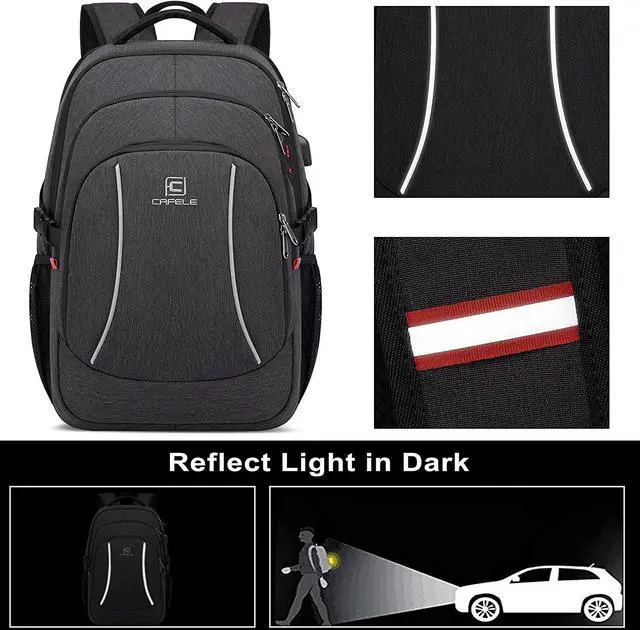 Alt view image 6 of 7 - Backpack,17.3in Durable Travel Laptop Backpack, College Backpack,RFID Anti Theft Pocket Big Business Computer Bag,Water Resistant School Bookbag for Teens Men Women,Gifts Grey