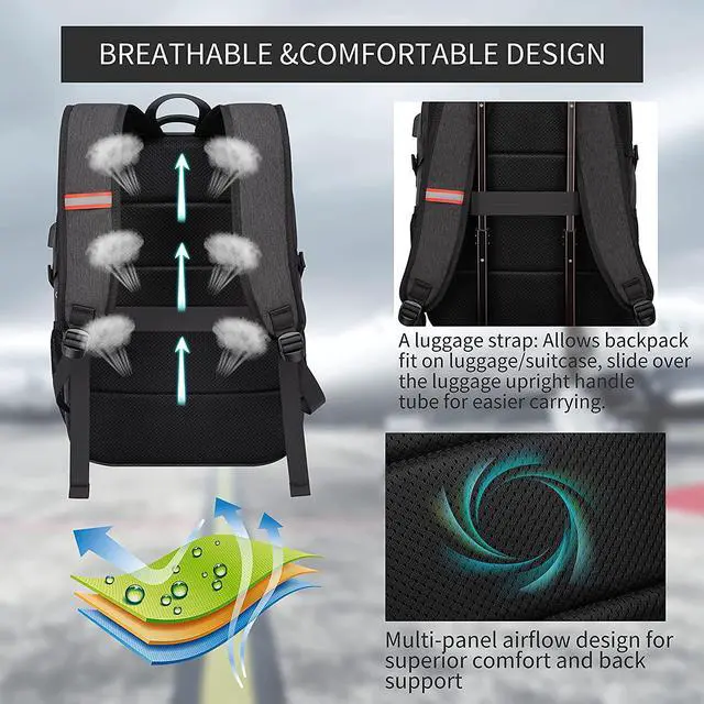 Alt view image 5 of 7 - Backpack,17.3in Durable Travel Laptop Backpack, College Backpack,RFID Anti Theft Pocket Big Business Computer Bag,Water Resistant School Bookbag for Teens Men Women,Gifts Grey