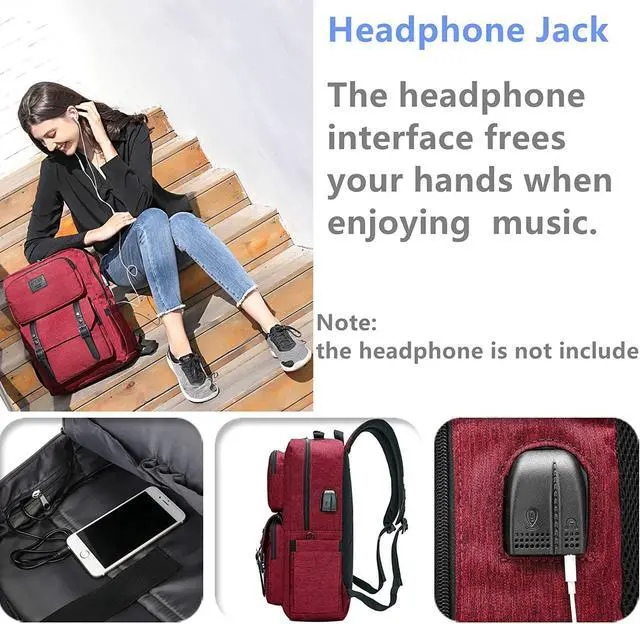 Alt view image 2 of 7 - HFSX Laptop Backpack Women Men College Backpacks Bookbag Vintage Backpack Book Bag Fashion Back Pack Anti Theft Travel Backpacks with Charging Port fit 15.6 Inch Laptop Red