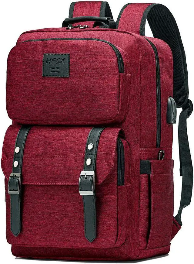 Main image of HFSX Laptop Backpack Women Men College Backpacks Bookbag Vintage Backpack Book Bag Fashion Back Pack Anti Theft Travel Backpacks with Charging Port fit 15.6 Inch Laptop Red