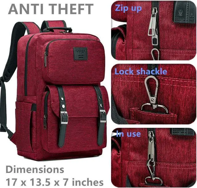 Alt view image 5 of 7 - HFSX Laptop Backpack Women Men College Backpacks Bookbag Vintage Backpack Book Bag Fashion Back Pack Anti Theft Travel Backpacks with Charging Port fit 15.6 Inch Laptop Red