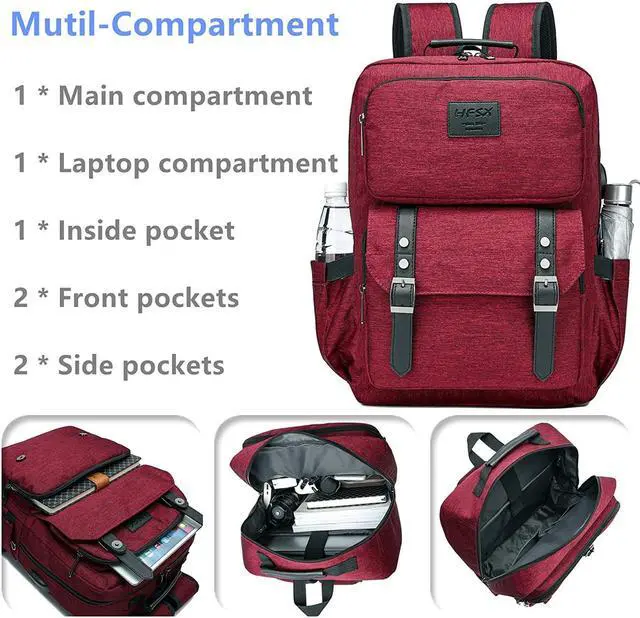 Alt view image 4 of 7 - HFSX Laptop Backpack Women Men College Backpacks Bookbag Vintage Backpack Book Bag Fashion Back Pack Anti Theft Travel Backpacks with Charging Port fit 15.6 Inch Laptop Red