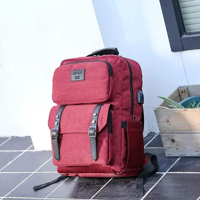 Alt view image 7 of 7 - HFSX Laptop Backpack Women Men College Backpacks Bookbag Vintage Backpack Book Bag Fashion Back Pack Anti Theft Travel Backpacks with Charging Port fit 15.6 Inch Laptop Red