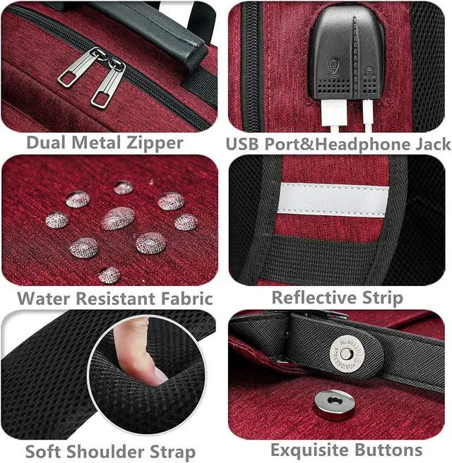 Alt view image 6 of 7 - HFSX Laptop Backpack Women Men College Backpacks Bookbag Vintage Backpack Book Bag Fashion Back Pack Anti Theft Travel Backpacks with Charging Port fit 15.6 Inch Laptop Red