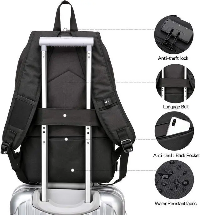 Alt view image 5 of 6 - WENIG Anti-Theft Travel Laptop Backpack with USB Charging Port Lock,Water Resistant Slim Work Computer Bag for Men College Bookbags Fits 15.6 Inch Laptop