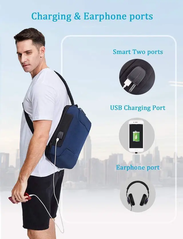 Alt view image 3 of 7 - Schkleier Sling Bag USB Anti-theft Laptop Backpack, 13.3 Inch Casual Chest Shoulder Daypack for Men and Women