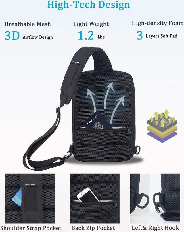 Alt view image 6 of 7 - Schkleier Sling Bag USB Anti-theft Laptop Backpack, 13.3 Inch Casual Chest Shoulder Daypack for Men and Women