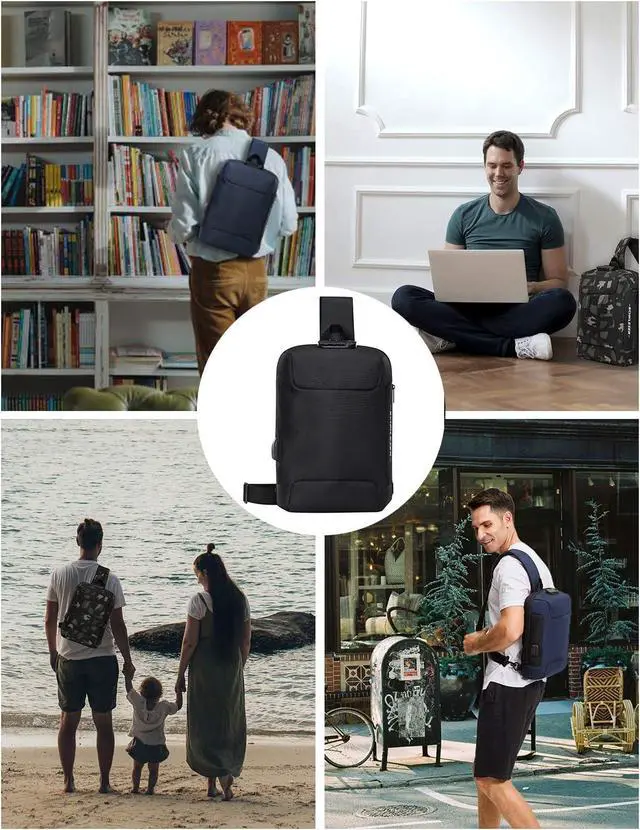 Alt view image 7 of 7 - Schkleier Sling Bag USB Anti-theft Laptop Backpack, 13.3 Inch Casual Chest Shoulder Daypack for Men and Women