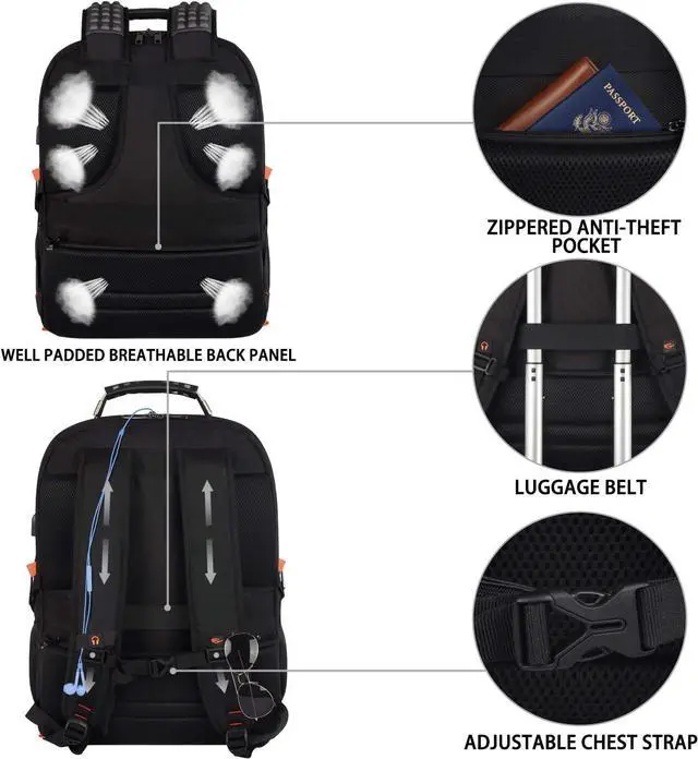 Alt view image 6 of 7 - Travel Laptop Backpack Extra Large 18.4 inch Gaming Laptop Backpacks with USB Charging Port Big Capacity TSA Friendly RFID Anti Theft Pocket Durable College unisex Heavy Duty Computerbag