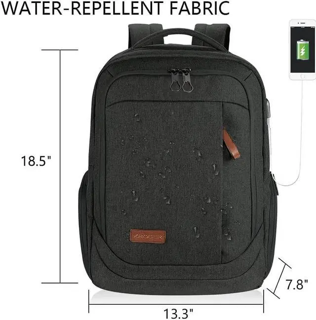 Alt view image 3 of 7 - KROSER Laptop Backpack Large Computer Backpack Fits up to 17.3 Inch Laptop with USB Charging Port Water-Repellent Travel Backpack Casual Daypack for Business/College/Women/Men-Charcoal Black