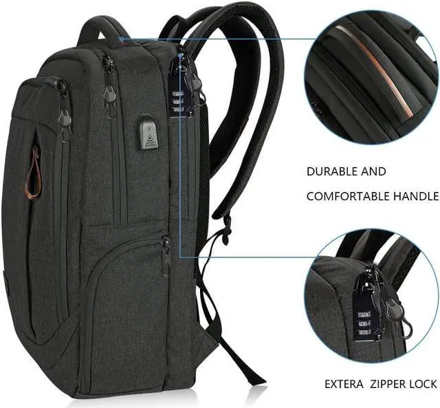 Alt view image 4 of 7 - KROSER Laptop Backpack Large Computer Backpack Fits up to 17.3 Inch Laptop with USB Charging Port Water-Repellent Travel Backpack Casual Daypack for Business/College/Women/Men-Charcoal Black
