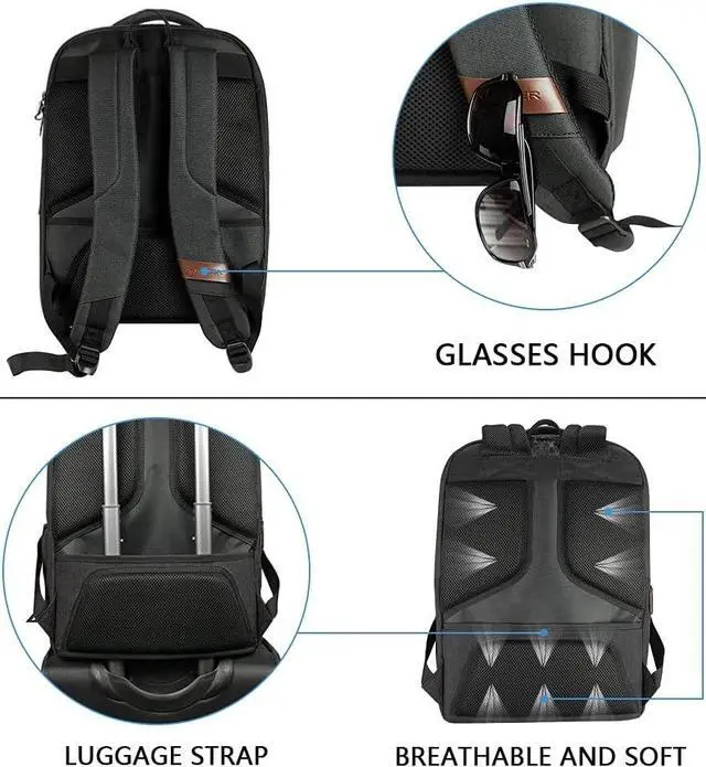 Alt view image 6 of 7 - KROSER Laptop Backpack Large Computer Backpack Fits up to 17.3 Inch Laptop with USB Charging Port Water-Repellent Travel Backpack Casual Daypack for Business/College/Women/Men-Charcoal Black