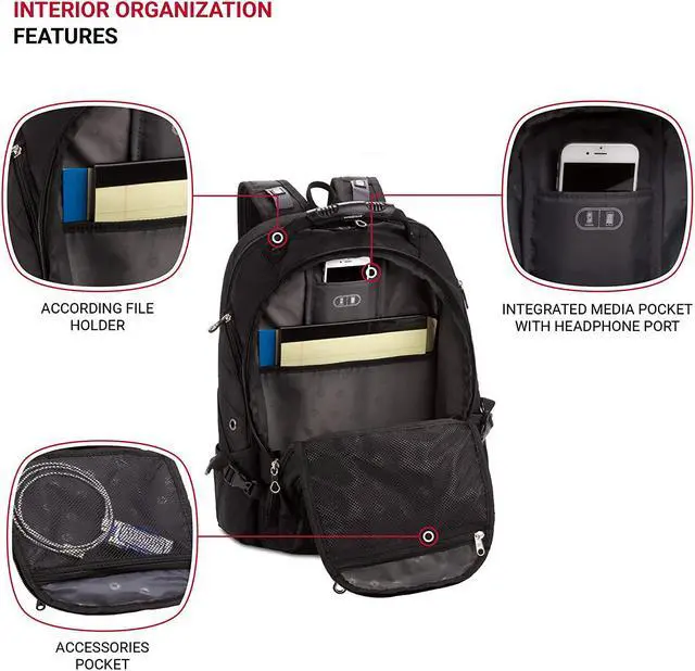Alt view image 5 of 7 - SwissGear 1923 ScanSmart Laptop Backpack, Black/Silver, 17-Inch