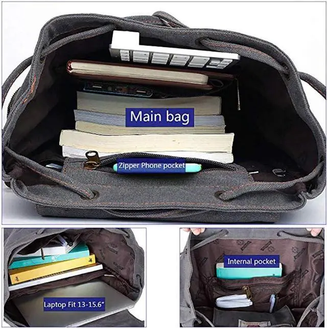 Alt view image 4 of 7 - AUGUR High Capacity Canvas Vintage Backpack - for School College Hiking Travel 12-17" Laptop