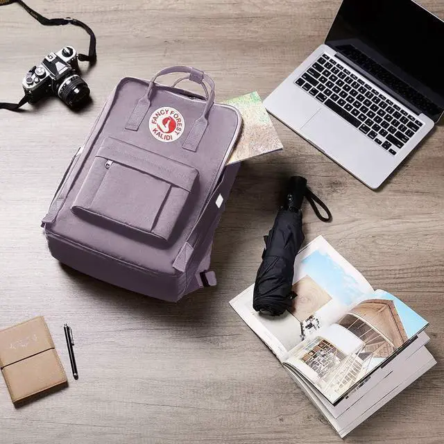 Alt view image 6 of 7 - KALIDI Casual Laptop Backpack 15 Inches Square Daypack Totepack Travel Bag | Anti Splash Multi Pockets Classic Adjustable Rucksack For Outdoor Sports College Hiking Gym Camping Women, Purple