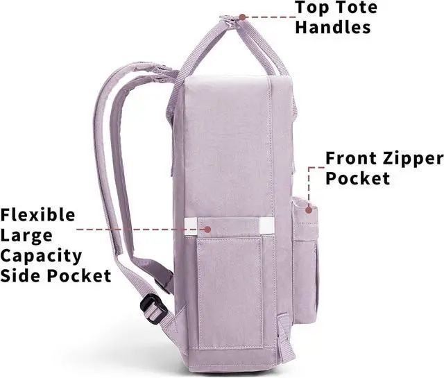 Alt view image 2 of 7 - KALIDI Casual Laptop Backpack 15 Inches Square Daypack Totepack Travel Bag | Anti Splash Multi Pockets Classic Adjustable Rucksack For Outdoor Sports College Hiking Gym Camping Women, Purple