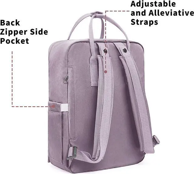 Alt view image 3 of 7 - KALIDI Casual Laptop Backpack 15 Inches Square Daypack Totepack Travel Bag | Anti Splash Multi Pockets Classic Adjustable Rucksack For Outdoor Sports College Hiking Gym Camping Women, Purple