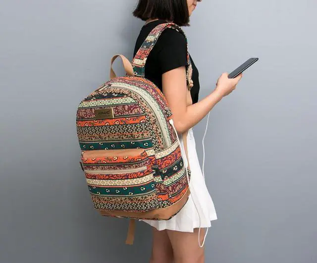 Alt view image 7 of 7 - Kinmac New Bohemian Laptop Backpack with Massage Cushioned Straps Travel Outdoor Backpack for Laptop Up to 15.6 Inch