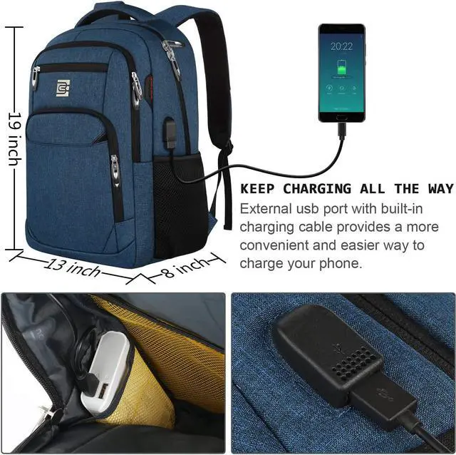 Alt view image 3 of 7 - Laptop Backpack,Business Travel Anti Theft Slim Durable Laptops Backpack with USB Charging Port,Water Resistant College School Computer Bag for Women & Men Fits 15.6 Inch Laptop and Notebook - Blue