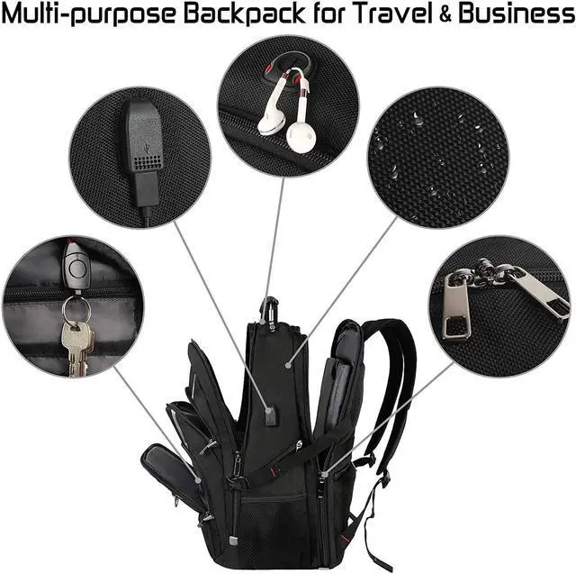 Alt view image 6 of 7 - 18.4 Laptop Backpack for Men, 55L-60L Extra Large Gaming Laptops Backpack with USB Charger Port, TSA Friendly Flight Approved RFID Anti-theft Pocket, Water Resistant Suiltable for Travel Business Work
