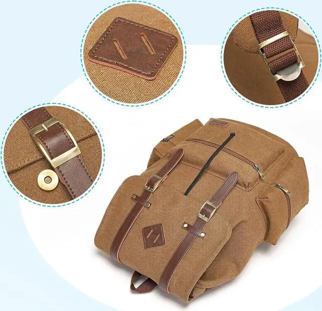 Alt view image 4 of 6 - Modoker Mens Canvas Vintage Backpack for Men,Women, Travel Laptop Backpack Fits 17/15.6 Inch Computer & Tablet, Large Bookbag Rucksack Backpack with USB Charging Port, Brown