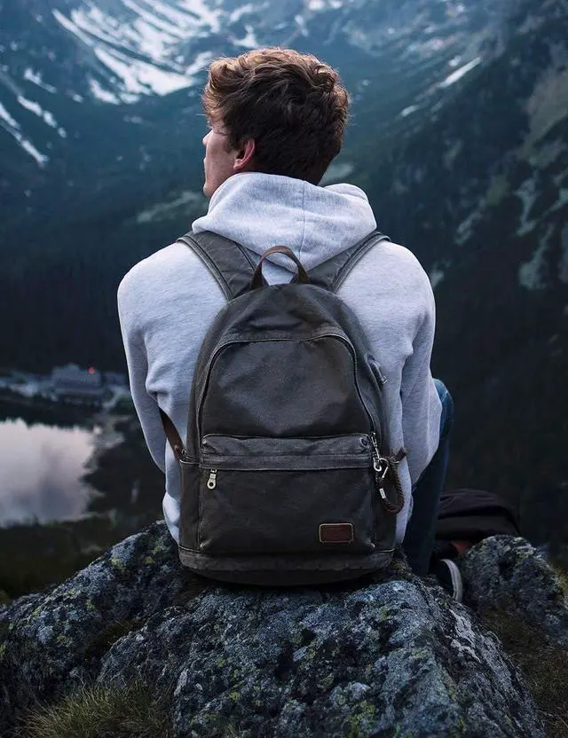 Alt view image 2 of 7 - Muzee Canvas Backpack Lightweight Travel Daypack Student Rucksack Laptop Backpack