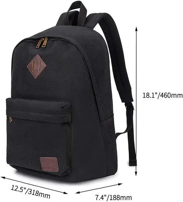 Alt view image 2 of 7 - Canvas Laptop Backpack Durable Rucksack Travel Notebook Bag School Backpack Bookbag for Men Women Black Factory Directly