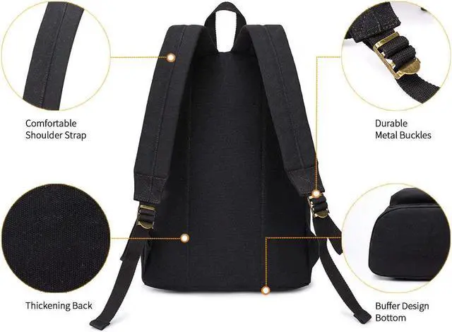 Alt view image 3 of 7 - Canvas Laptop Backpack Durable Rucksack Travel Notebook Bag School Backpack Bookbag for Men Women Black Factory Directly