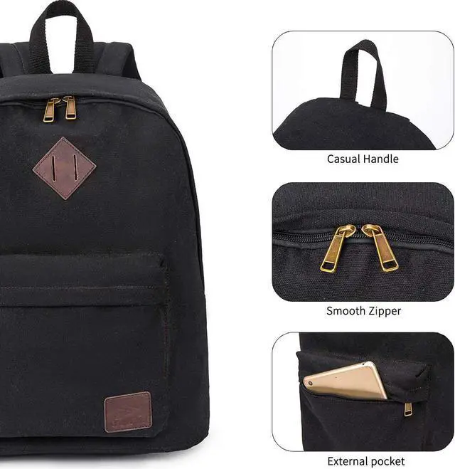Alt view image 4 of 7 - Canvas Laptop Backpack Durable Rucksack Travel Notebook Bag School Backpack Bookbag for Men Women Black Factory Directly